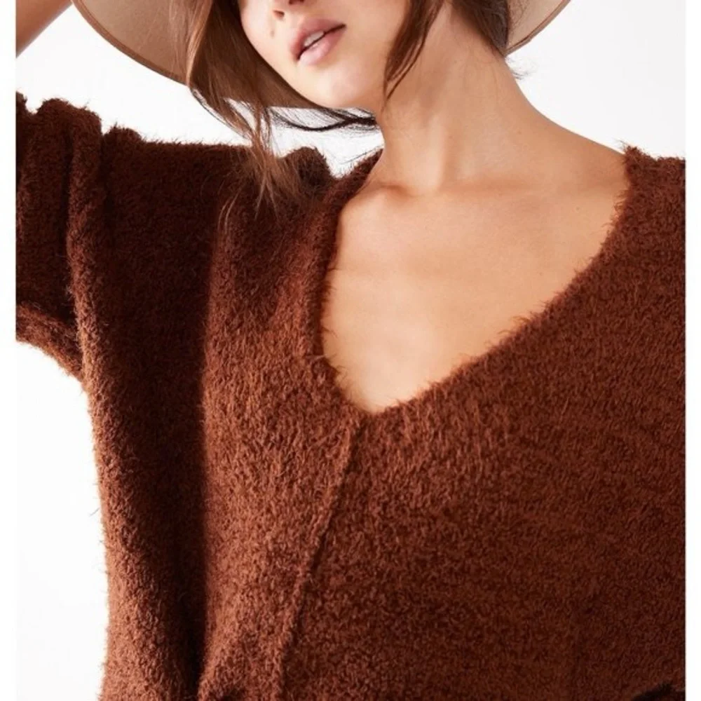 Free People Icing V Neck Pullover Sweater in Mocha Java
